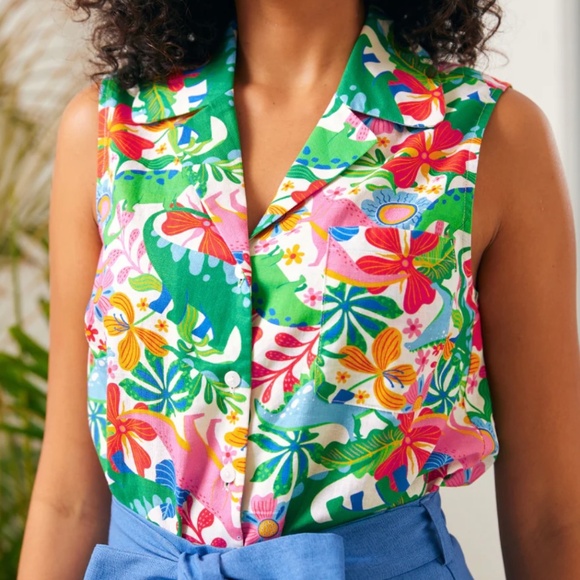 Modcloth Tops - Modcloth Spotlight Spark Sleeveless Shirt with Colorful Dinosaurs